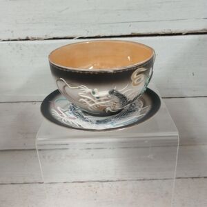 Vintage Cherry China Dragon Moriage Cup & Saucer Made in Japan Raised Paint.